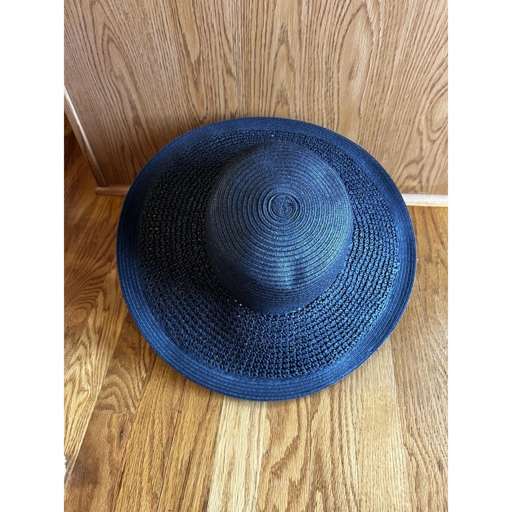 J. Crew‎ Textured Summer Straw Hat 09500 Packable Wide Brim Dusty Dune Black - Picture 6 of 10